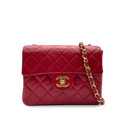 CHANEL VINTAGE MINI SQUARE 17 CHAIN SHOULDER BAG RED LAMB SKIN 90298707 - PURPOSE