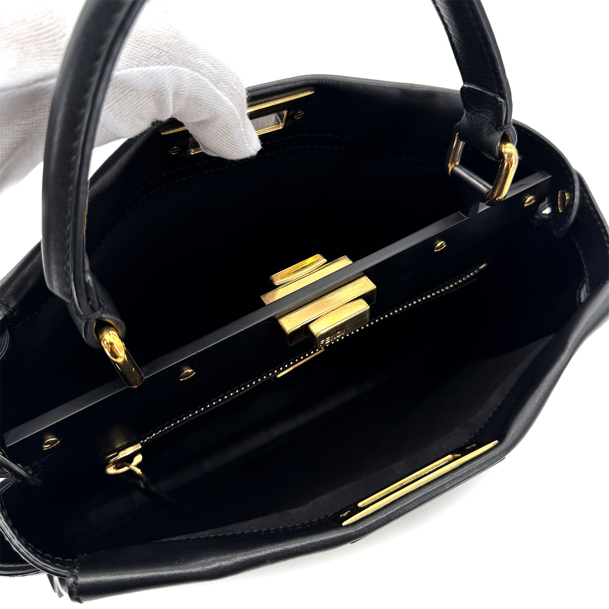 FENDI PEEKABOO REGULAR HAND SHOULDER BAG LEATHER NERO 8BN290 90298729