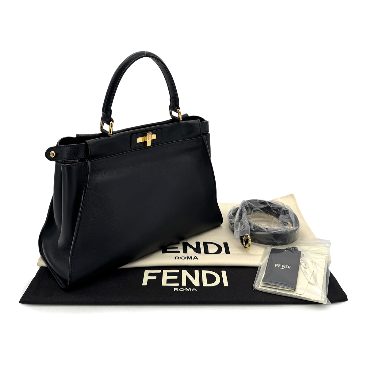 FENDI PEEKABOO REGULAR HAND SHOULDER BAG LEATHER NERO 8BN290 90298729