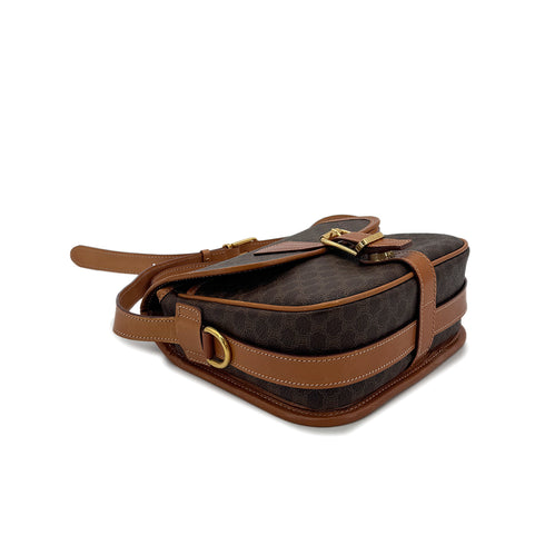 CELINE VINTAGE MACADAM SHOULDER BAG BROWN PVC LEATHER 90298737