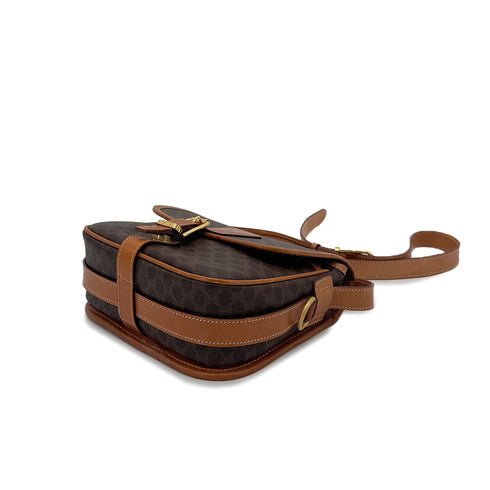 CELINE VINTAGE MACADAM SHOULDER BAG BROWN PVC LEATHER 90298737