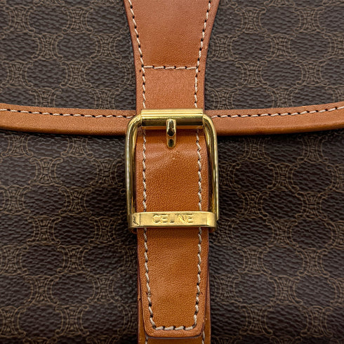 CELINE VINTAGE MACADAM SHOULDER BAG BROWN PVC LEATHER 90298737