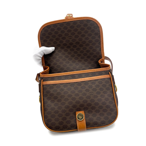 CELINE VINTAGE MACADAM SHOULDER BAG BROWN PVC LEATHER 90298737