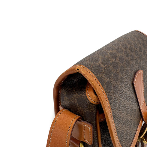 CELINE VINTAGE MACADAM SHOULDER BAG BROWN PVC LEATHER 90298737