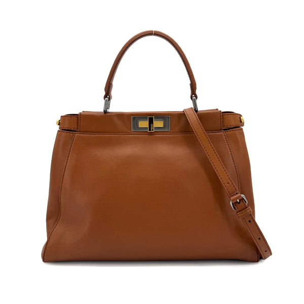 FENDI PEEKABOO REGULAR HAND SHOULDER BAG LEATHER BROWN 8BN226 90298740