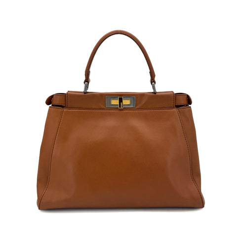 FENDI PEEKABOO REGULAR HAND SHOULDER BAG LEATHER BROWN 8BN226 90298740