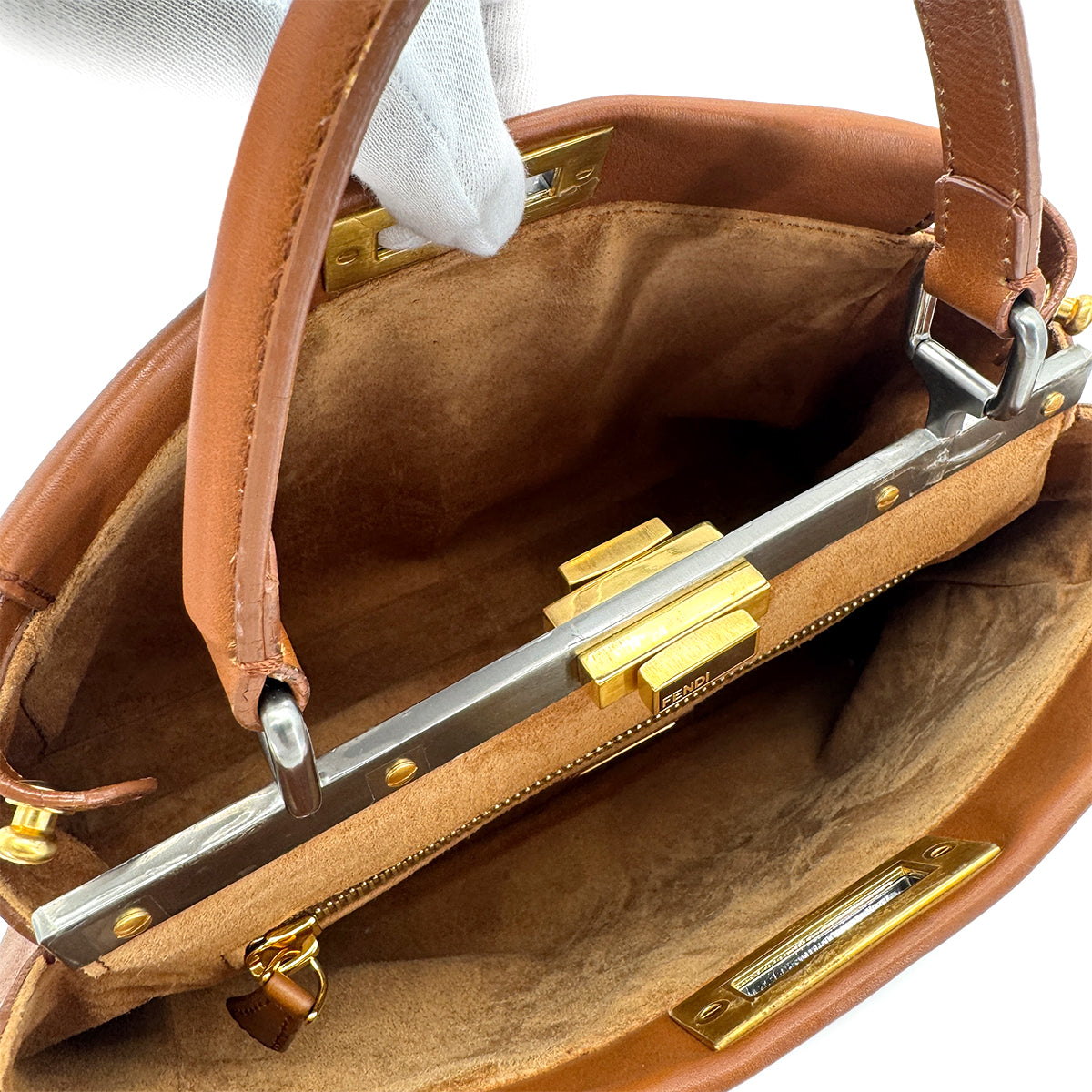 FENDI PEEKABOO REGULAR HAND SHOULDER BAG LEATHER BROWN 8BN226 90298740