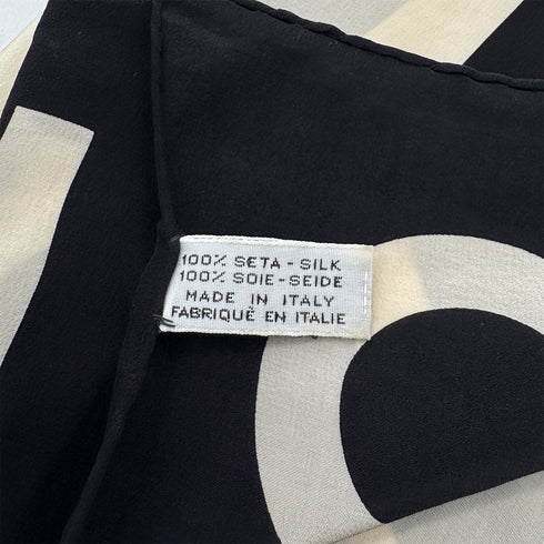 CHANEL VINTAGE SCARF MADEMOISELLE LOGO BLACK WHITE SILK 90298741 - PURPOSE
