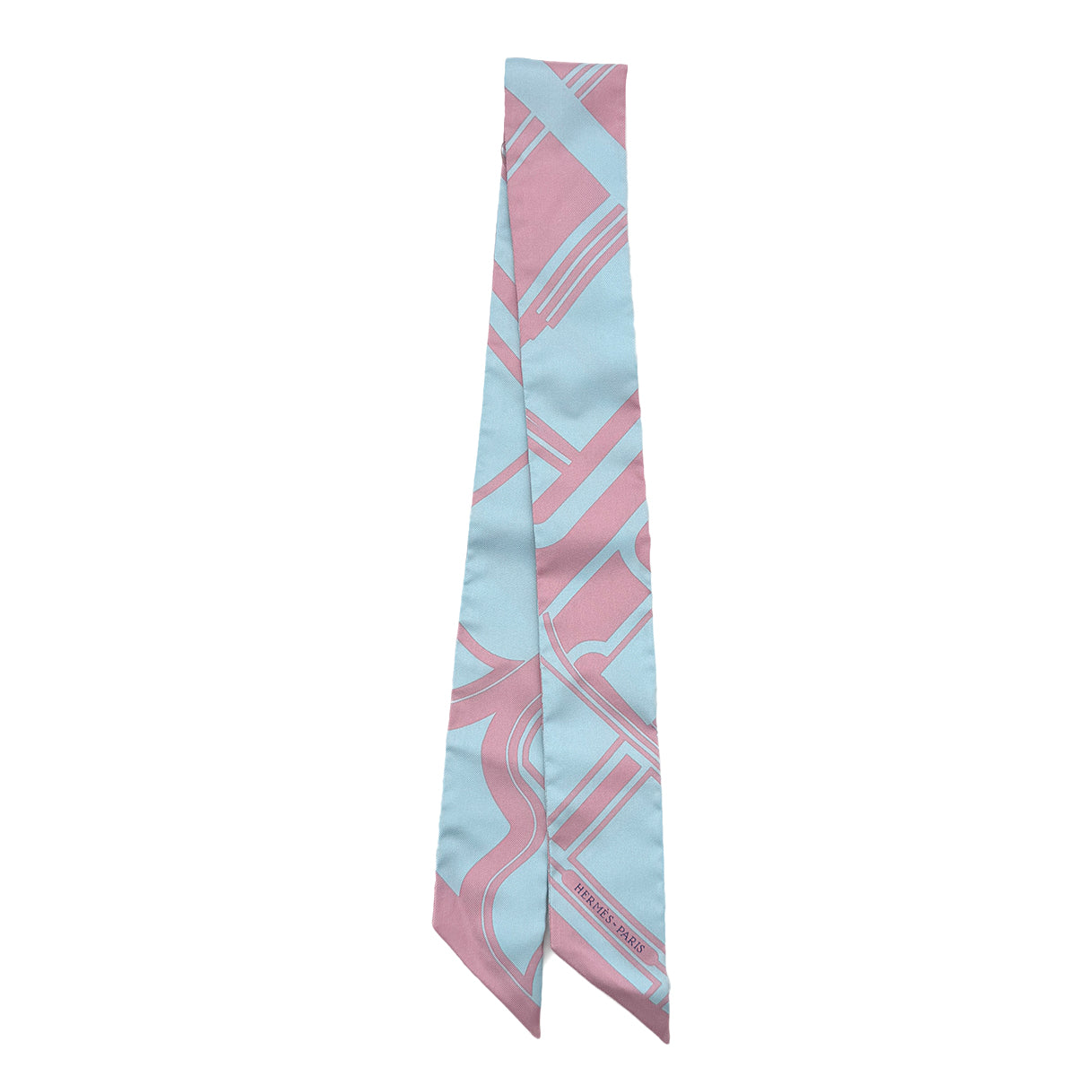 HERMES TWILLY SCARF LES COUPES TATTOO CIEL VIEUX ROSE SILK 90298743