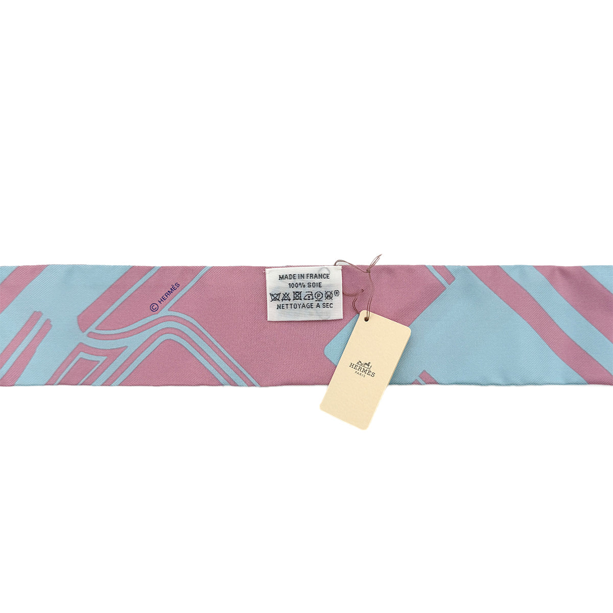 HERMES TWILLY SCARF LES COUPES TATTOO CIEL VIEUX ROSE SILK 90298743
