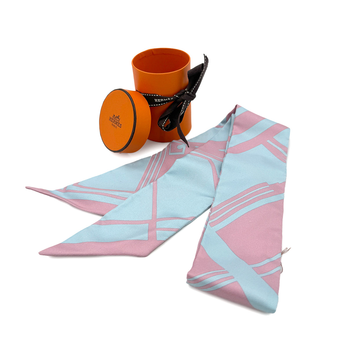 HERMES TWILLY SCARF LES COUPES TATTOO CIEL VIEUX ROSE SILK 90298743
