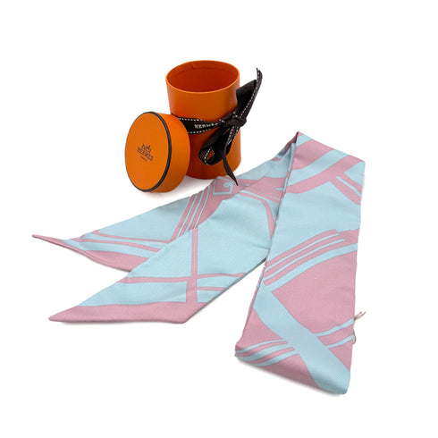HERMES TWILLY SCARF LES COUPES TATTOO CIEL VIEUX ROSE SILK 90298743 - PURPOSE