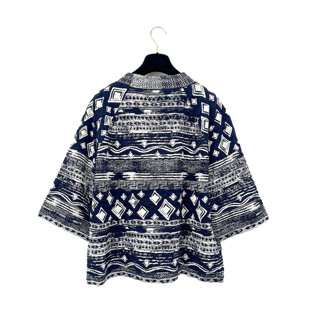 CHANEL COCOMARK JACQUARD DROP SHOULDER TOPS NAVY WHITE COTTON 46 P58 RTW 90298744