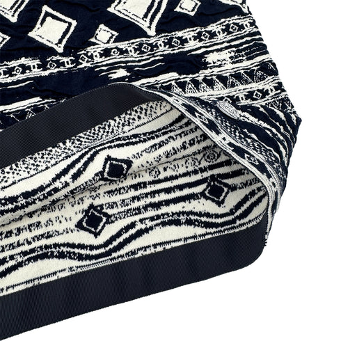 CHANEL COCOMARK JACQUARD DROP SHOULDER TOPS NAVY WHITE COTTON 46 P58 RTW 90298744