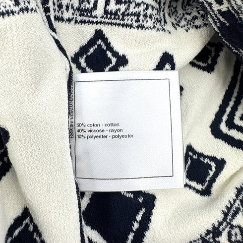 CHANEL COCOMARK JACQUARD DROP SHOULDER TOPS NAVY WHITE COTTON 46 P58 RTW 90298744