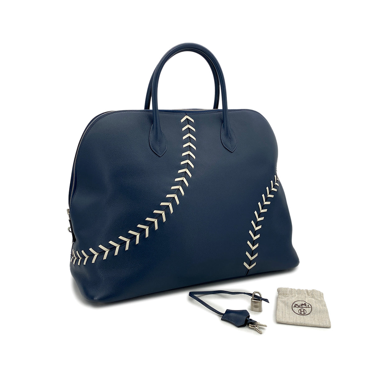 HERMES BOLIDE 1923 BASEBALL 45 BLUE DE MALTE EVERCOLOR HAND BAG C 90298745