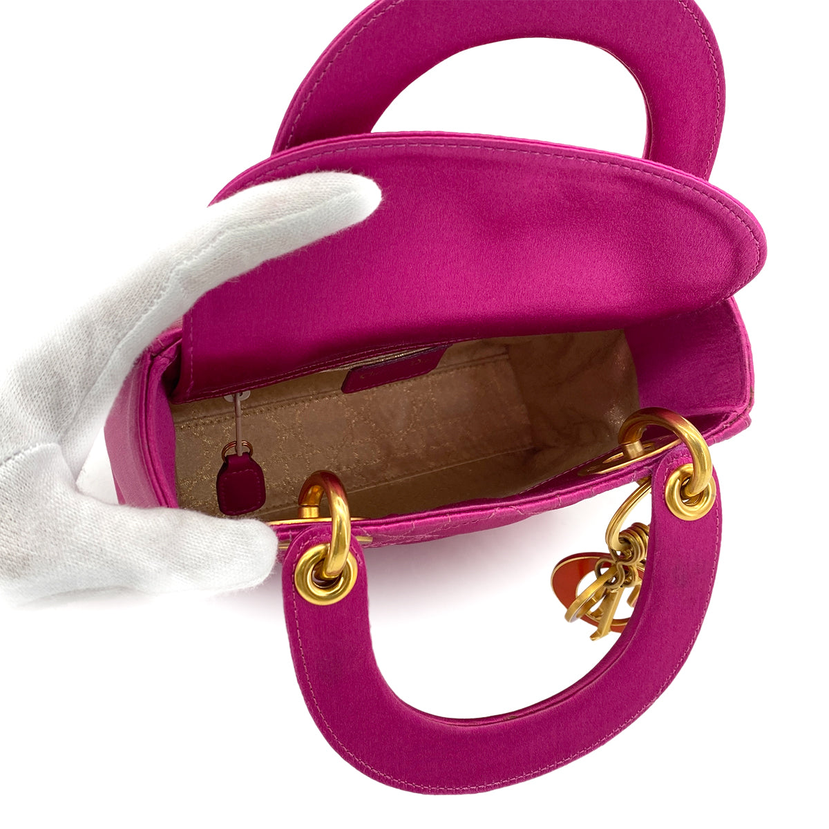 CHRISTIAN DIOR LADY DIOR MINI HAND BAG PINK SATIN 90298833