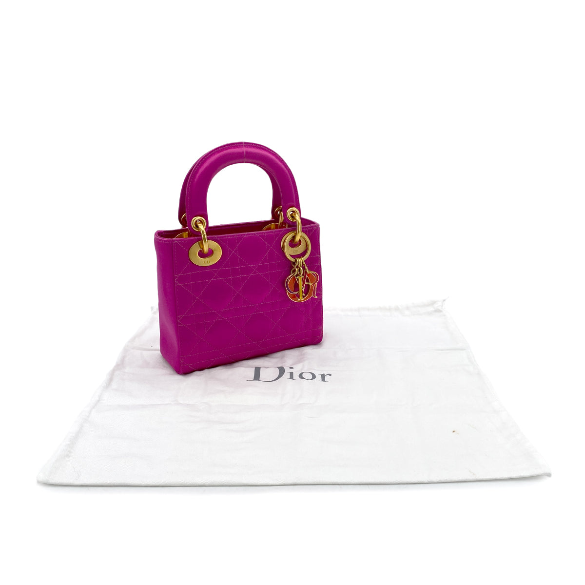 CHRISTIAN DIOR LADY DIOR MINI HAND BAG PINK SATIN 90298833
