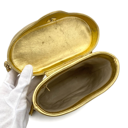 CHANEL VINTAGE FRINGE SHOULDER BAG GOLD LAMB SKIN 90298836