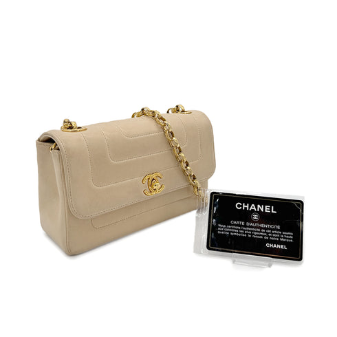 CHANEL VINTAGE BIJOU CHAIN SHOULDER BAG BEIGE LAMB SKIN 90298837 - PURPOSE