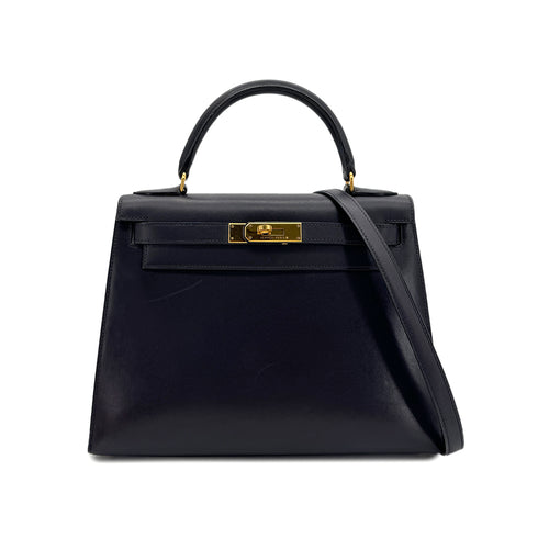 HERMES KELLY 28 SELLIER BLUE MARINE BOXCALF HAND SHOULDER BAG □B GHW 90299052 - PURPOSE