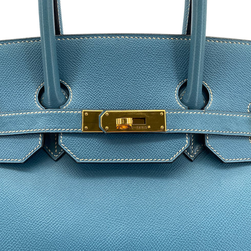 HERMES BIRKIN 35 BLUE JEAN COURCHEVEL HAND BAG □B GHW 90299053 - PURPOSE