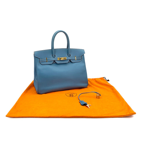 HERMES BIRKIN 35 BLUE JEAN COURCHEVEL HAND BAG □B GHW 90299053 - PURPOSE