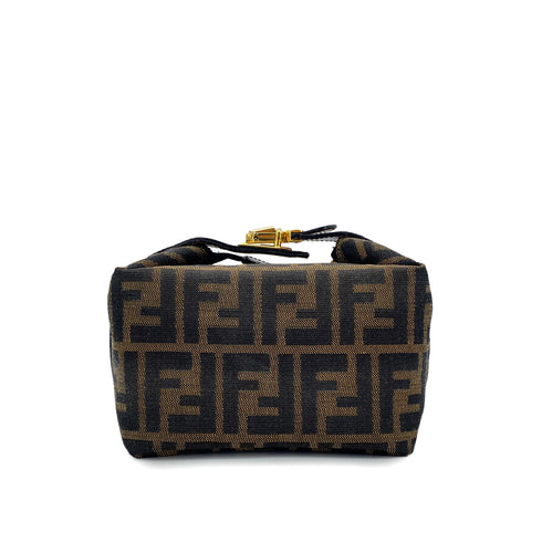 FENDI ZUCCA POUCH HAND BAG BROWN BLACK CANVAS LEATHER 90299060 - PURPOSE