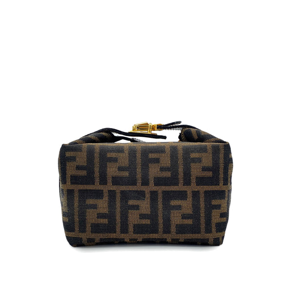 FENDI ZUCCA POUCH HAND BAG BROWN BLACK CANVAS LEATHER 90299060 - PURPOSE