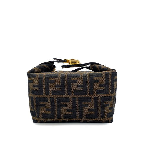 FENDI ZUCCA POUCH HAND BAG BROWN BLACK CANVAS LEATHER 90299060 - PURPOSE