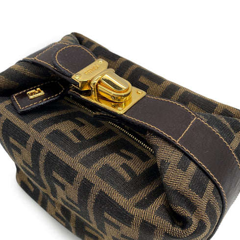 FENDI ZUCCA POUCH HAND BAG BROWN BLACK CANVAS LEATHER 90299060 - PURPOSE