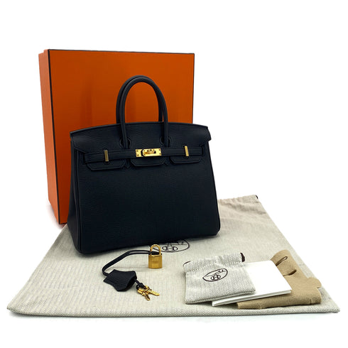 HERMES BIRKIN 25 VERSO BLACK TOUNDRA TOGO HAND BAG W GHW 90299073 - PURPOSE