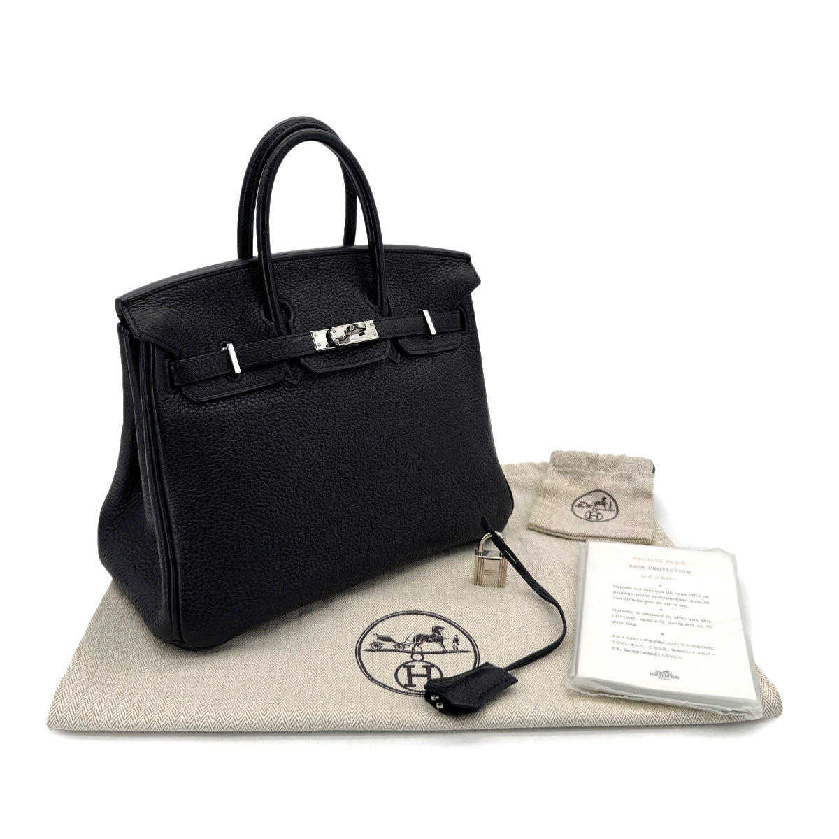HERMES BIRKIN 25 BLACK TOGO HAND BAG □N SHW 90299077
