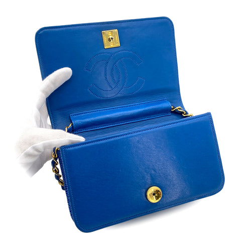 CHANEL VINTAGE FULL FLAP CHAIN SHOULDER BAG BLUE LIZARD 90299083 - PURPOSE