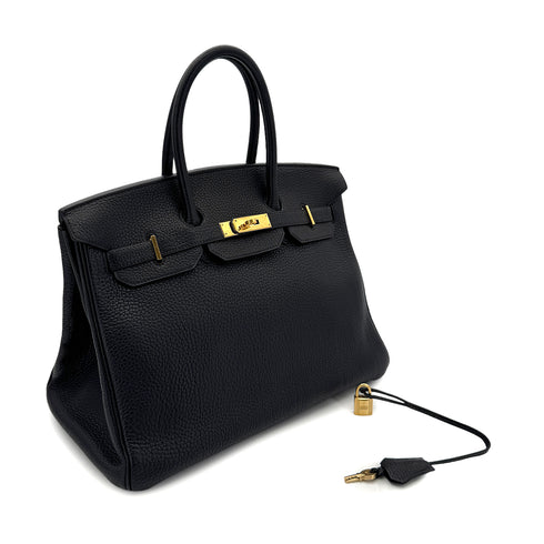 HERMES BIRKIN 35 BLACK FJORD HAND BAG □D GHW 90299084 - PURPOSE