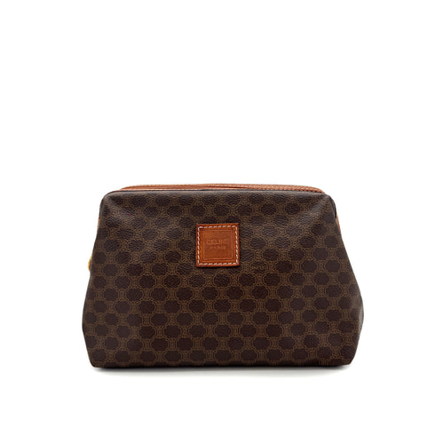 CELINE VINTAGE MACADAM CLUTCH BAG POUCH BROWN PVC LEATHER 90299086