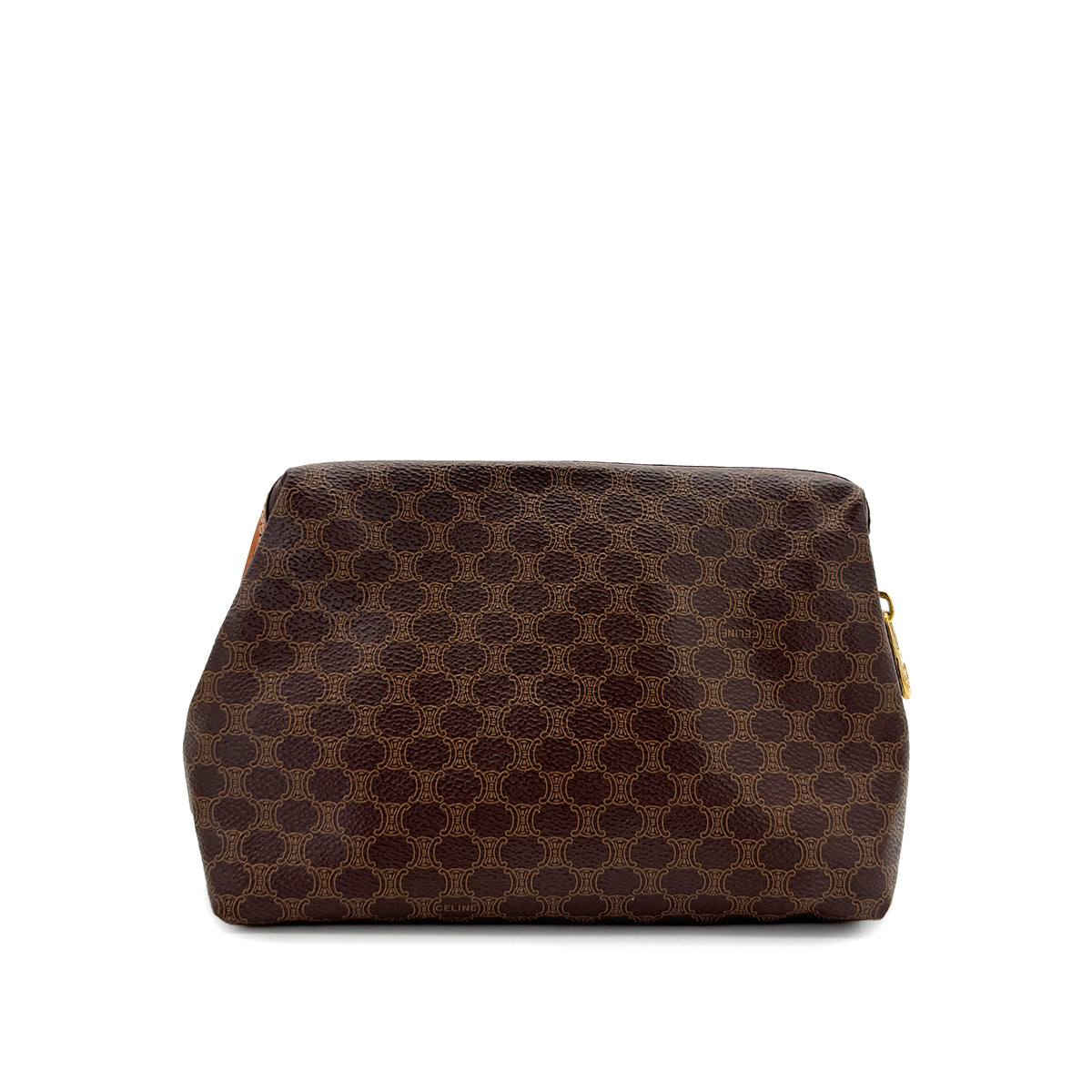 CELINE VINTAGE MACADAM CLUTCH BAG POUCH BROWN PVC LEATHER 90299086