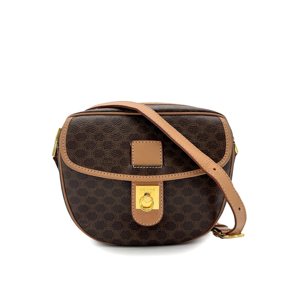 CELINE VINTAGE MACADAM SHOULDER BAG BROWN PVC LEATHER 90299088