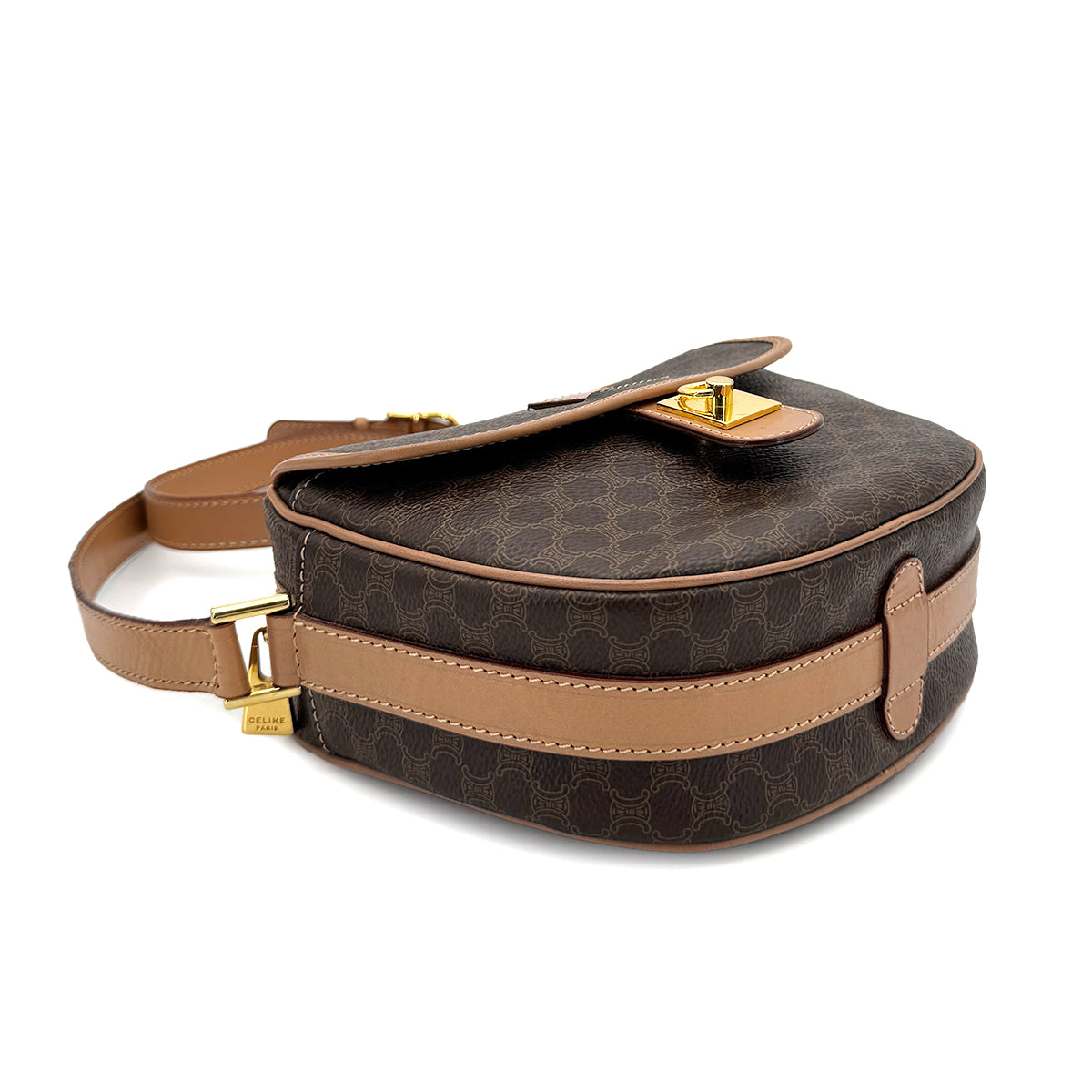 CELINE VINTAGE MACADAM SHOULDER BAG BROWN PVC LEATHER 90299088