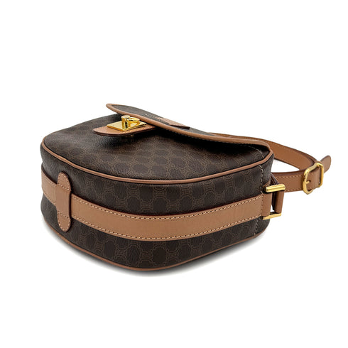 CELINE VINTAGE MACADAM SHOULDER BAG BROWN PVC LEATHER 90299088