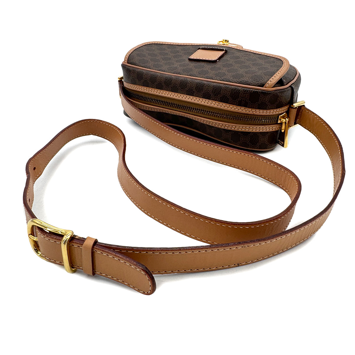 CELINE VINTAGE MACADAM SHOULDER BAG BROWN PVC LEATHER 90299088