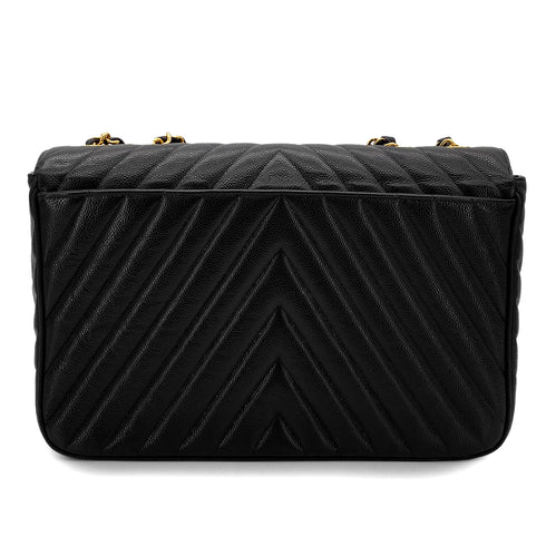 CHANEL VINTAGE MAXI CHEVRON CHAIN SHOULDER BAG BLACK CAVIAR SKIN 90299091 - PURPOSE