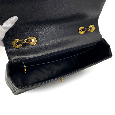 CHANEL VINTAGE MAXI CHEVRON CHAIN SHOULDER BAG BLACK CAVIAR SKIN 90299091 - PURPOSE