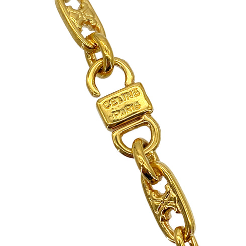CELINE VINTAGE MACADAM LONG CHAIN NECKLACE GOLD ACCESSORY 90299112