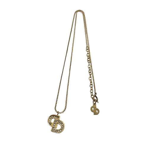 CHRISTIAN DIOR NECKLACE CD LOGO RHINESTONE GOLD ACCESSORY 90299114