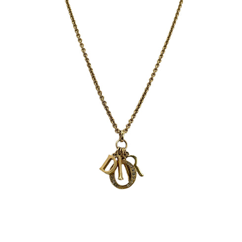 CHRISTIAN DIOR NECKLACE LOGO RHINESTONE GOLD ACCESSORY 90299115 - PURPOSE