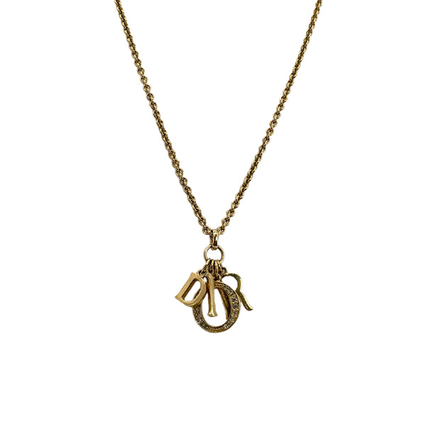 CHRISTIAN DIOR NECKLACE LOGO RHINESTONE GOLD ACCESSORY 90299115