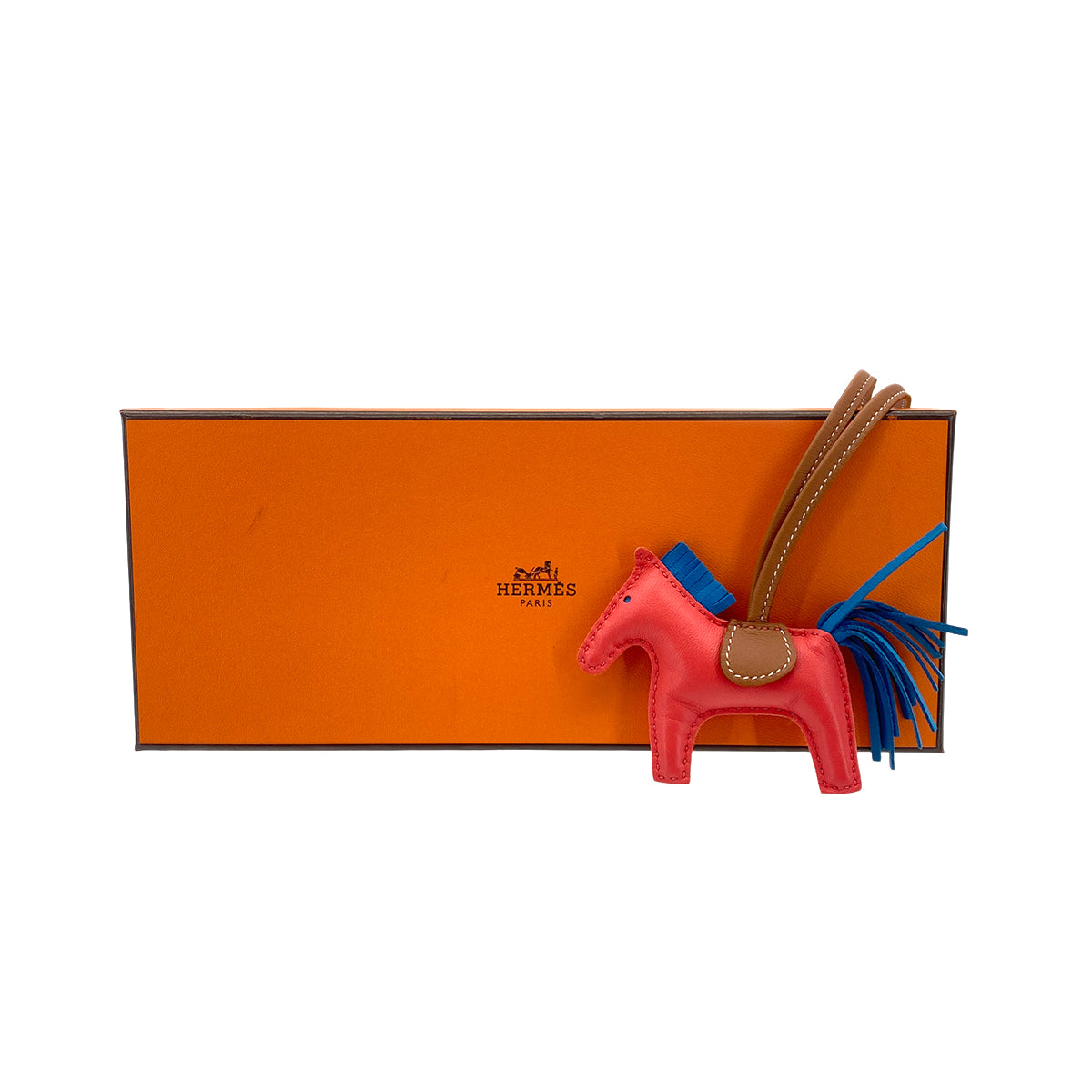 HERMES BAG CHARM RODEO PM ROSE TEXAS BLUE ZANZIBAR GOLD AGNEAU MILO Y 90299116