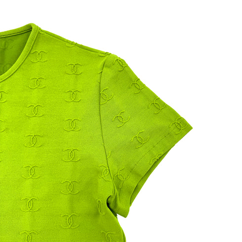 CHANEL VINTAGE COCOMARK HALF SLEEVE SHORT TOPS GREEN NYLON 38 97P RTW 90299119