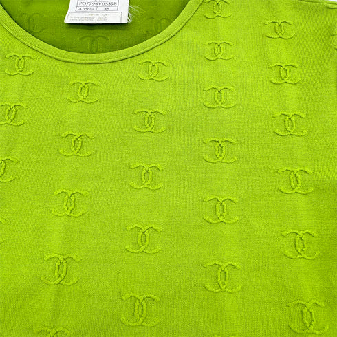 CHANEL VINTAGE COCOMARK HALF SLEEVE SHORT TOPS GREEN NYLON 38 97P RTW 90299119